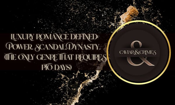 Champagne splash cork and Caviar & Crimes logo promoting luxury romance blog post about Luxury Romance Defined